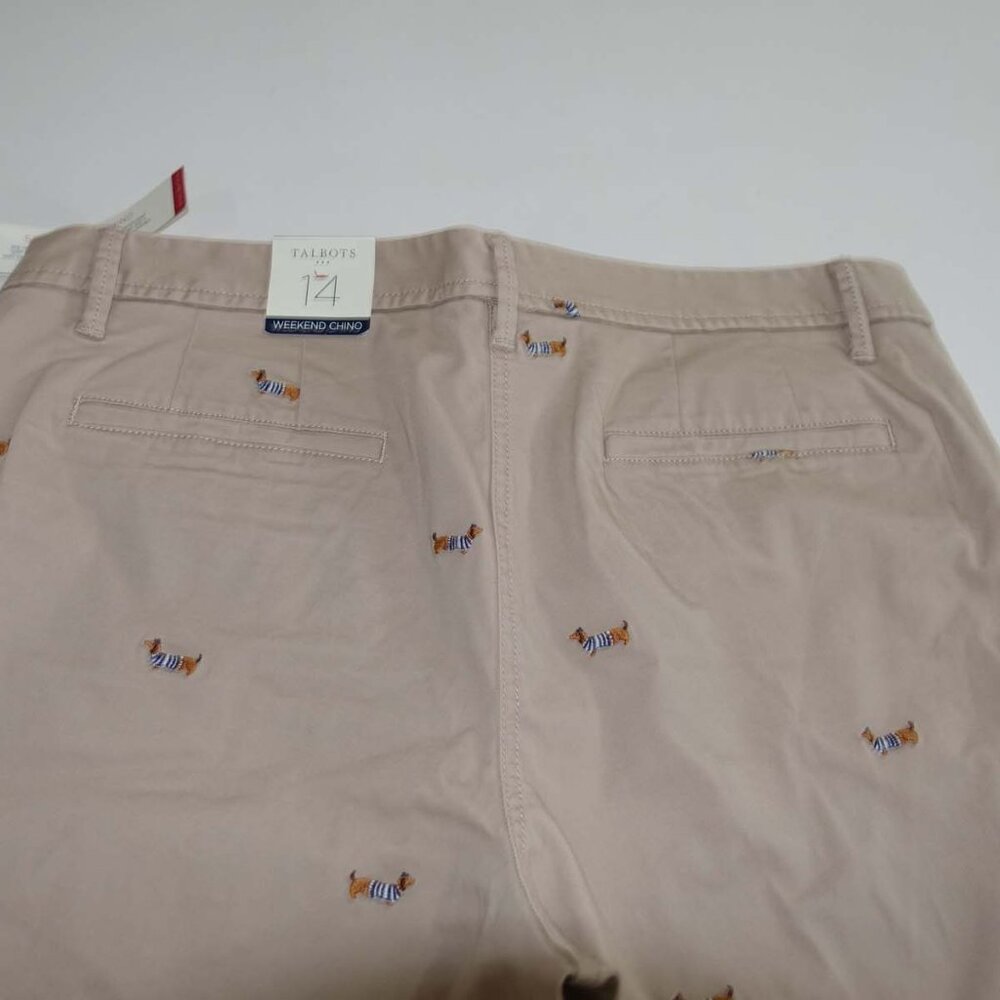 Talbots Women's The Weekend Chino Pants Size 14 NWT Beige Dachshund Dog Print - Picture 9 of 11